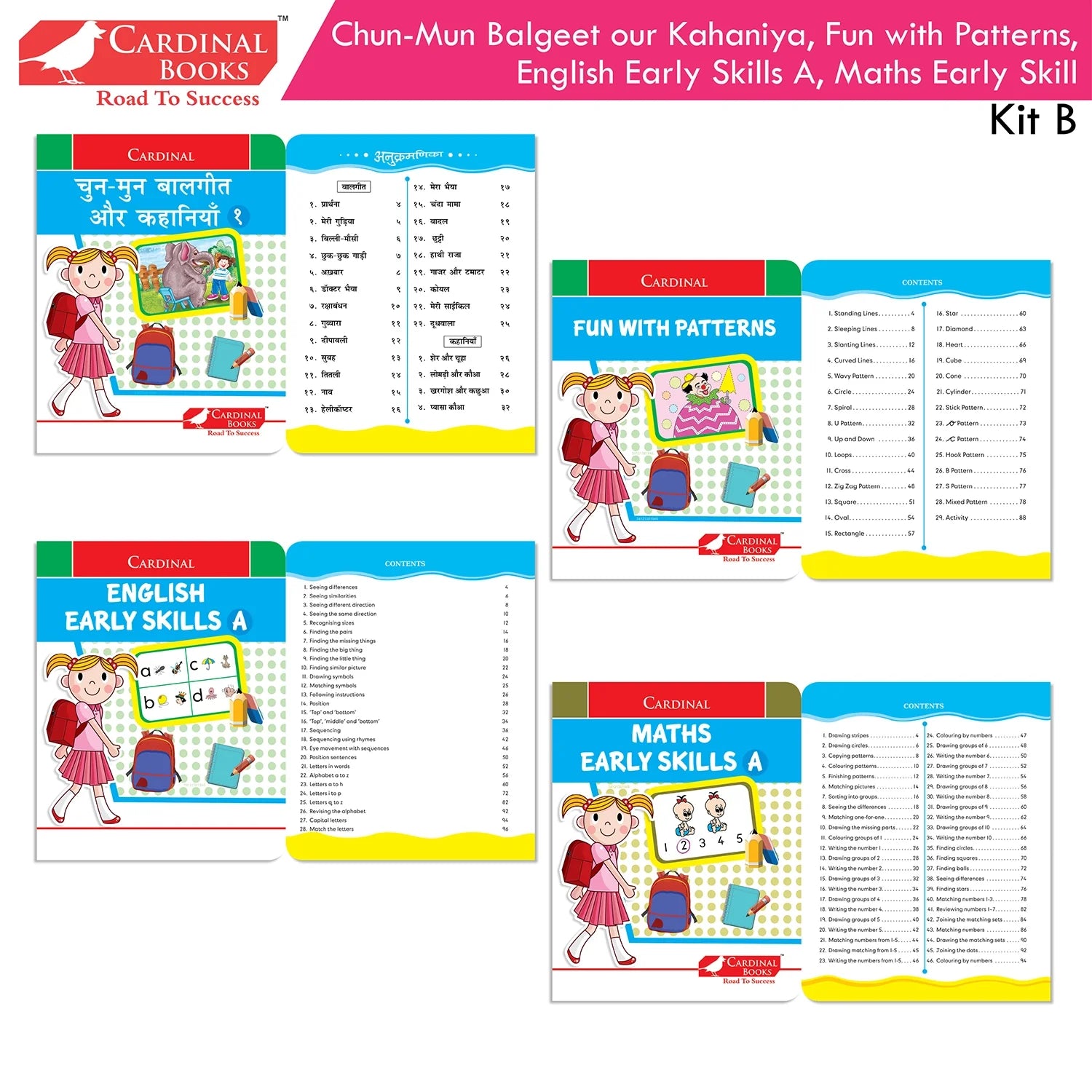 Cardinal Books Preschool Learning Nursery Kit B Set of 8|Alphabet | Numbers| Rhymes & Stories| Colouring| Phonic Book Ages 3-4 Years