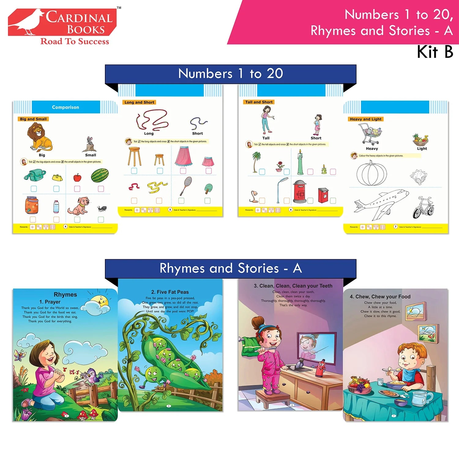 Cardinal Books Preschool Learning Nursery Kit B Set of 8|Alphabet | Numbers| Rhymes & Stories| Colouring| Phonic Book Ages 3-4 Years