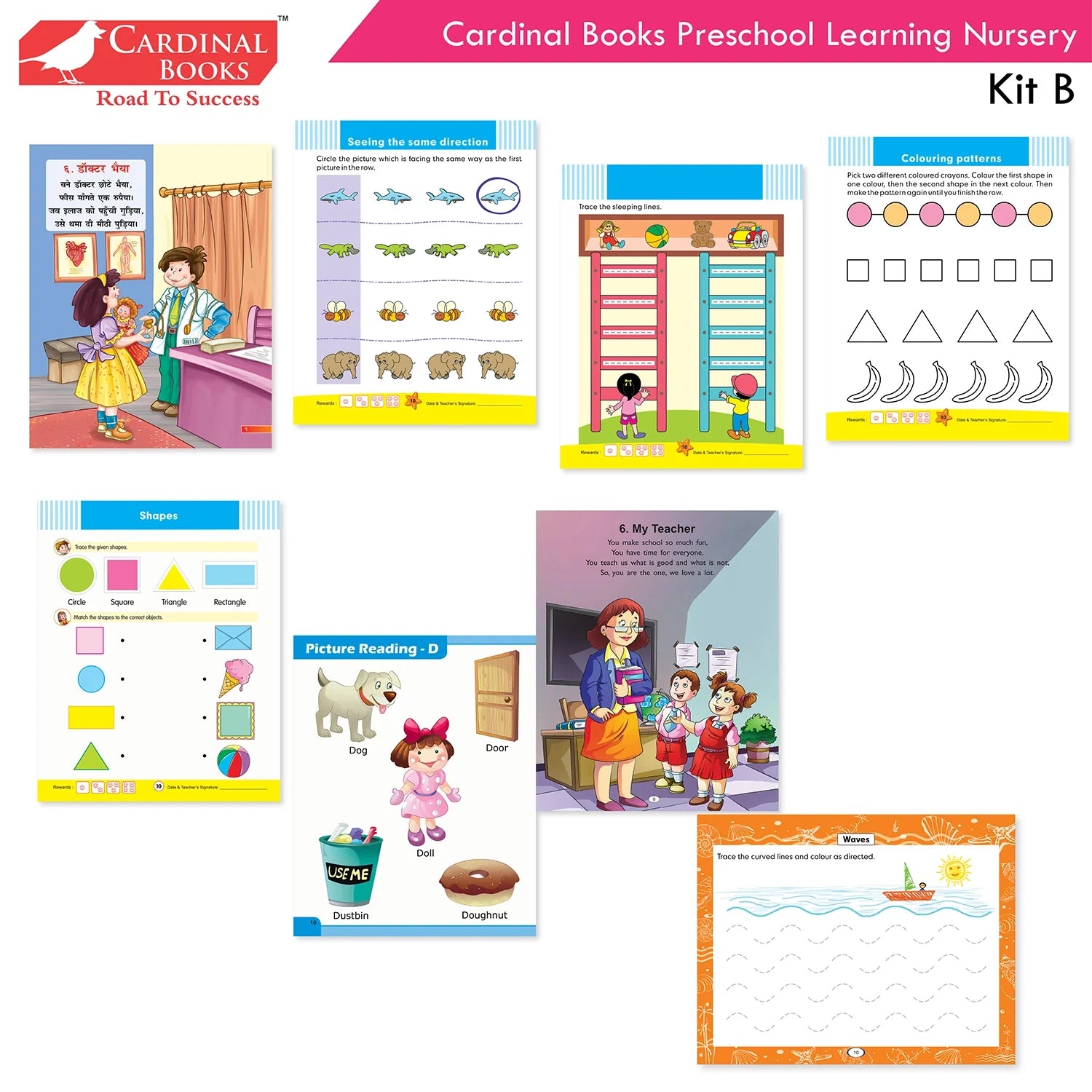 Cardinal Books Preschool Learning Nursery Kit B Set of 8|Alphabet | Numbers| Rhymes & Stories| Colouring| Phonic Book Ages 3-4 Years