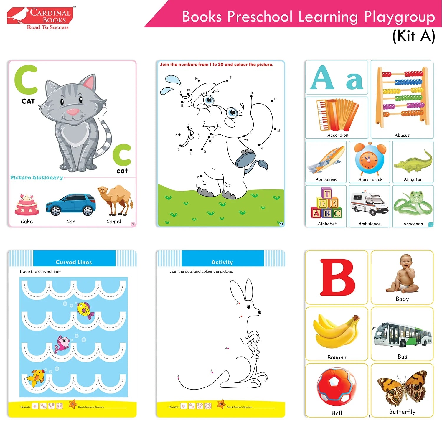 Cardinal Books Preschool Learning Playgroup (Preparatory Pre-Nursery) Kit A| Ages 2-3 Years| My First ABC Picture Dictionary