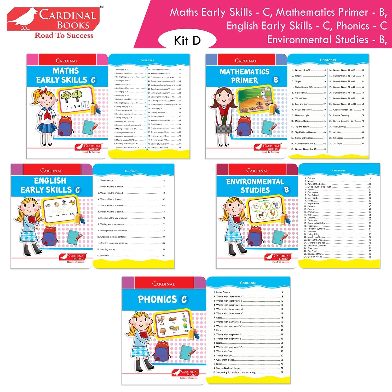 Cardinal Books Preschool Learning Senior KG (UKG) Kit D Set of 16| Cursive Alphabet| Number|Rhymes and Stories| Phonic|Ages 5-6 Years +