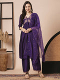 Purple Vichitra Silk Embroidery Work Kurta Set - Riya