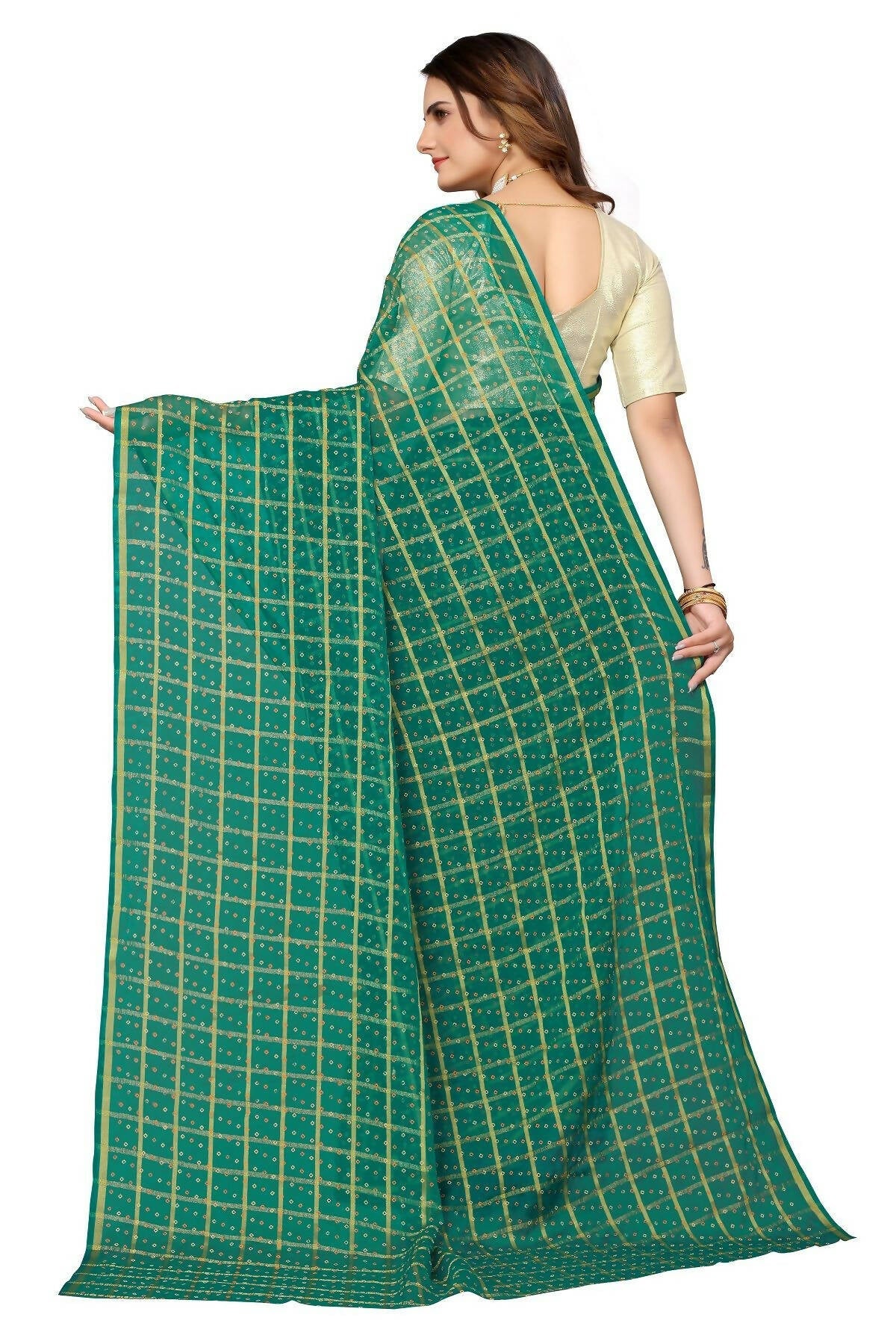 Vamika Green Jari Work Chiffon Saree (GARVITA GREEN)