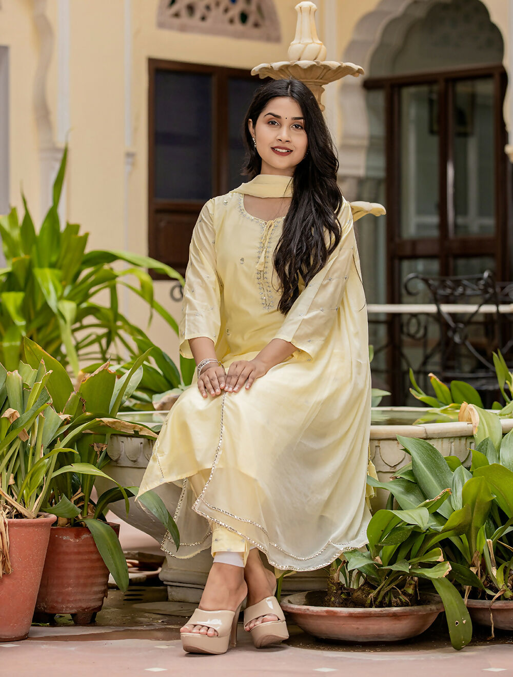 Kaajh Women's Light Yellow Modal Silk Kurta Pant Set With Dupatta
