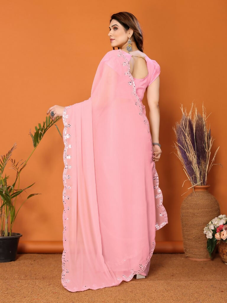 Partywear Designer Light Pink Georgette Fancy Saree - Starwalk