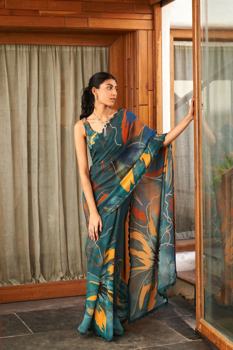 Partywear Designer Rama Bright Moss Fancy Saree - Durga