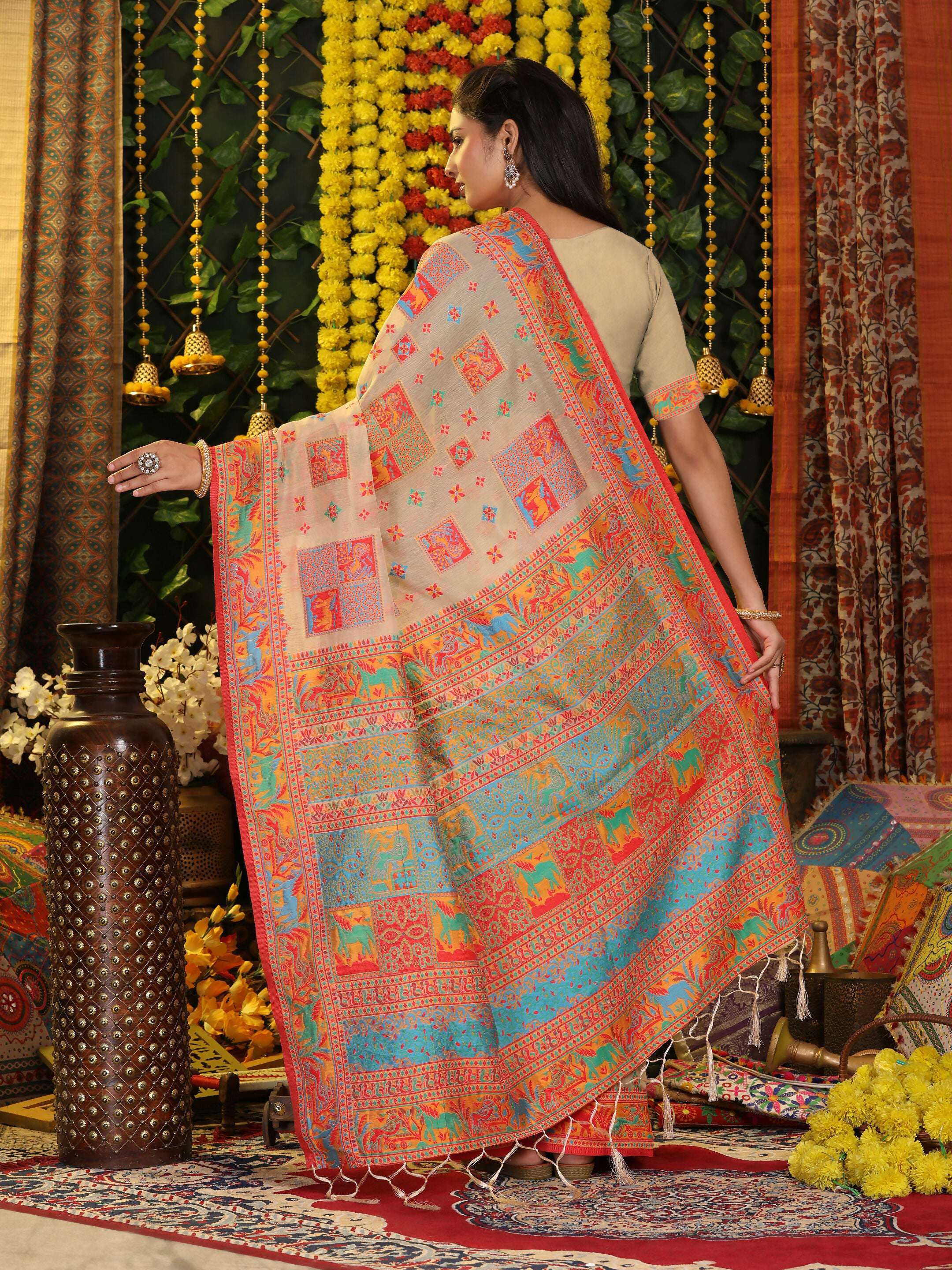 Shree Shyam Fashion Linen Cotton Off White Saree