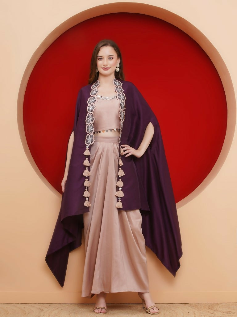 Joban Fashion Purple and Rose Gold Skirt set with Cape