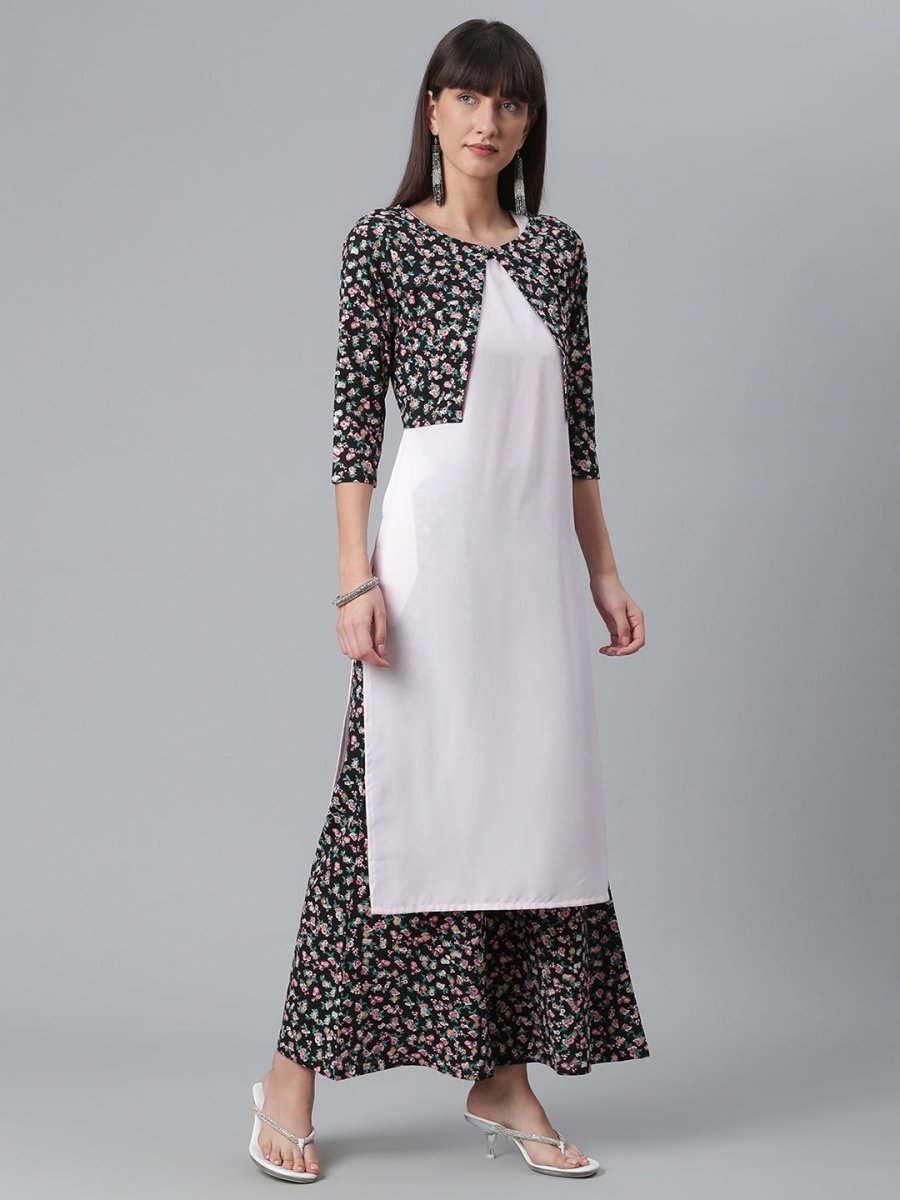 Ahalyaa Light Pink Crepe Solid Kurta And Palazzo Set With Jacket