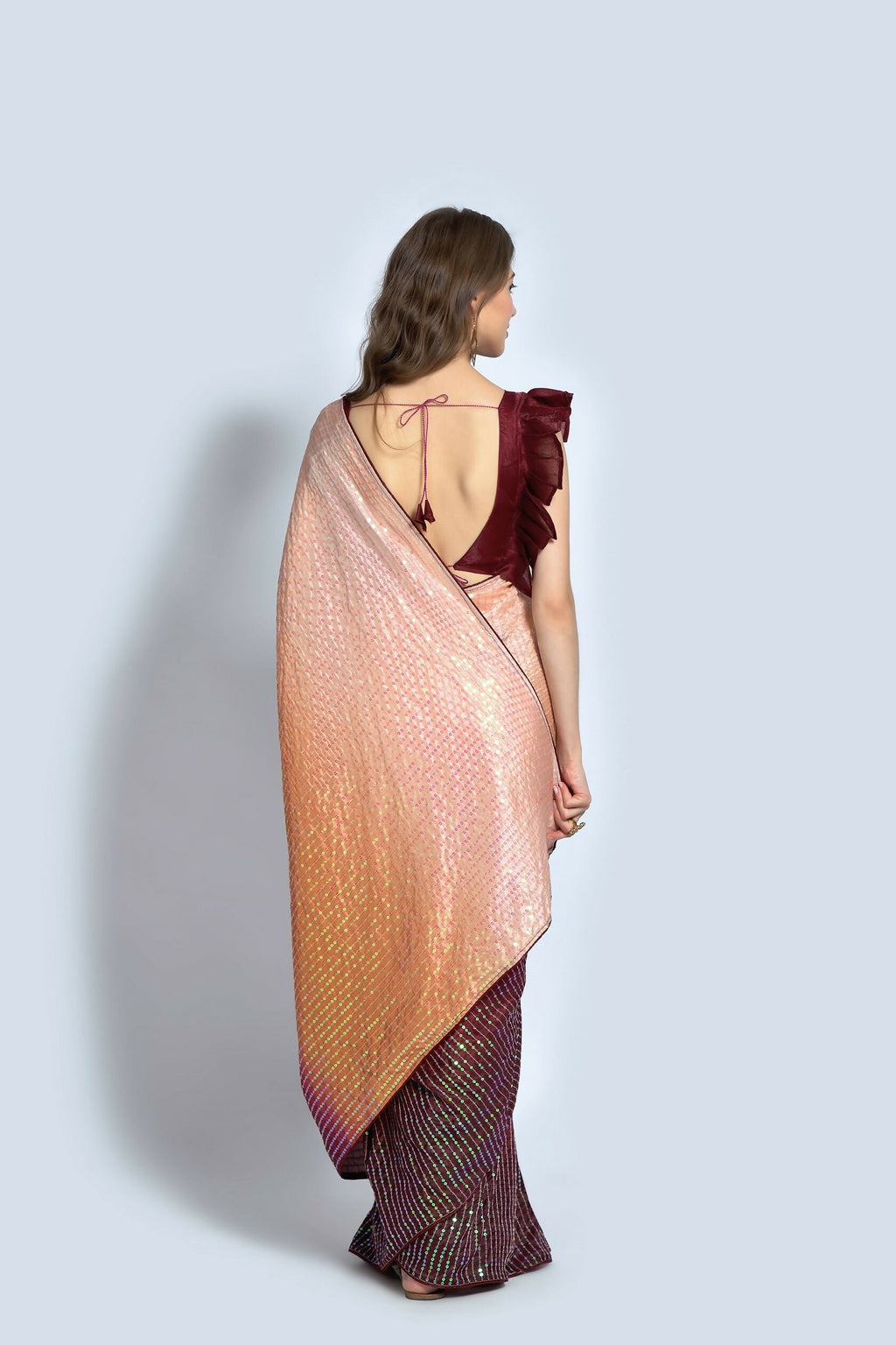 Vegaa Fashion Brown Vichitra Silk Embroidered Party Wear Saree