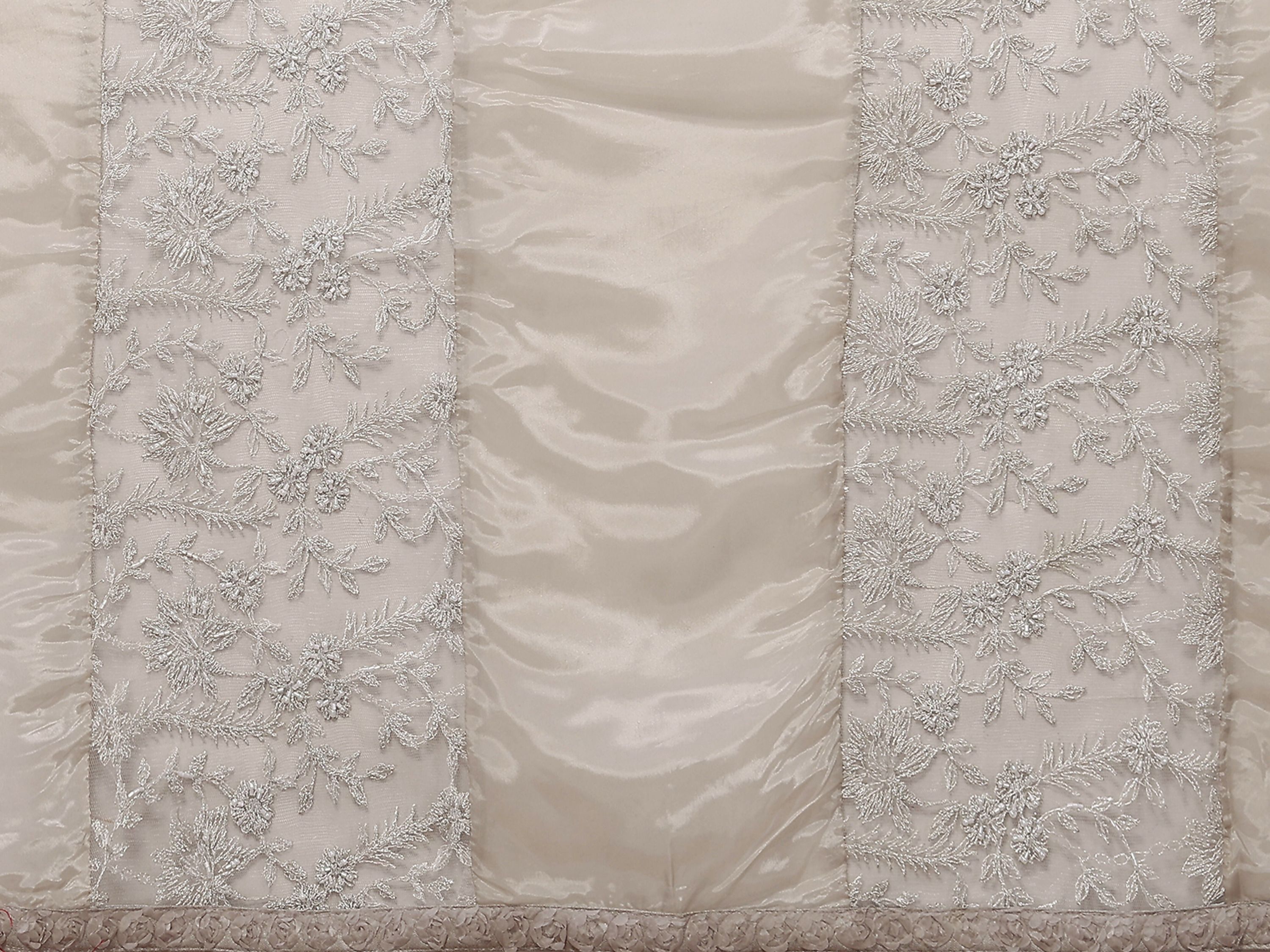 Grey Glass Tissue,Net Embroidered Saree With Stitched Blouse - Nimaya Kaksha