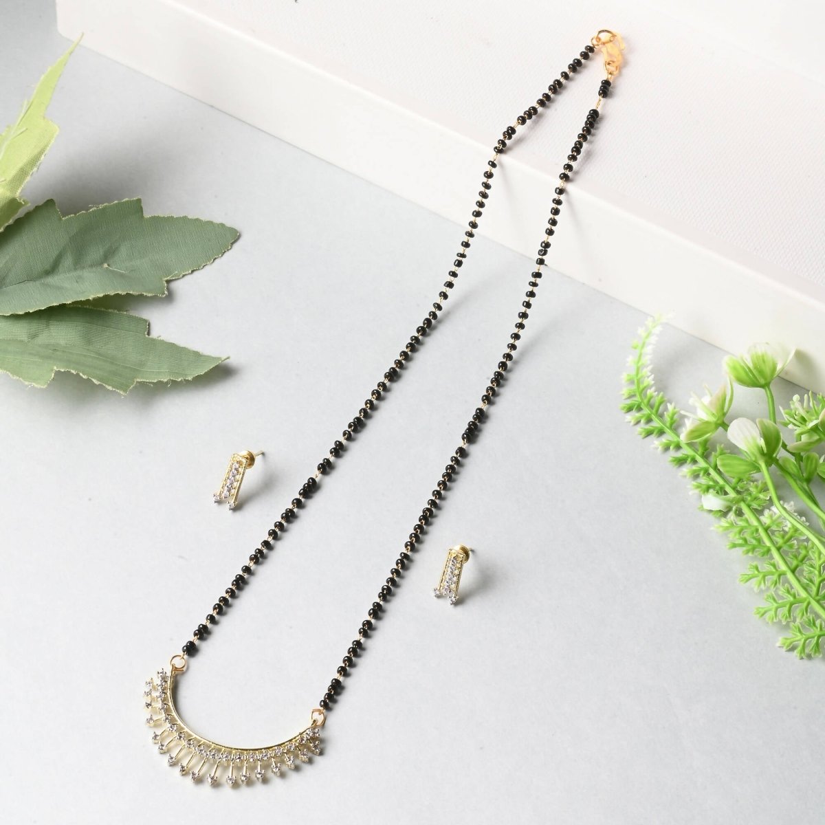 AanyaCentric Gold-Polished Mangalsutra with Pendant, 2 Pair Earrings