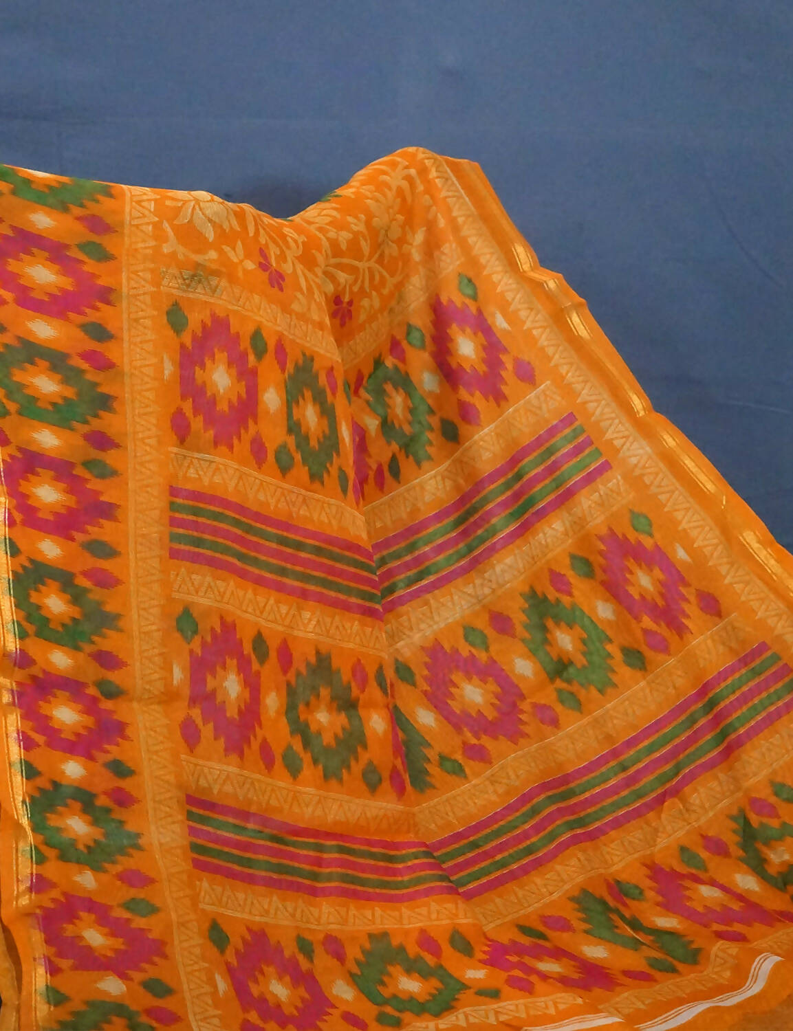 Shades Of Orange Floral Design Semi Chanderi Saree By Gayathri Reddy Designer Studio