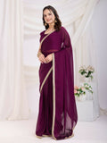 Purple Rangoli Silk Solid, Lace Border Ready To Wear Saree - Kashvi