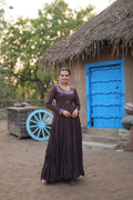 Lorenvalley Chocolate Rayon Fabric With Real Mirror Work Gown