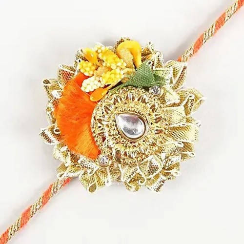 Zardosi Flower Design Rakhi & Fruit N Nut Chocolates