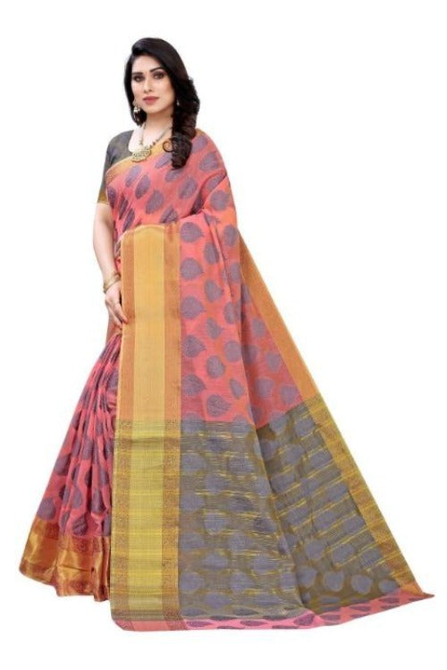Vamika Pink Jari Work Cotton Silk Saree (RIDHIMA PINK)