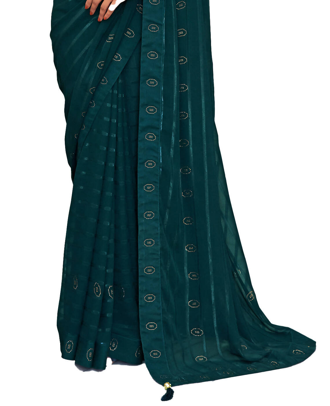 Teal Georgette Swaroski Work Saree With Unstitched Blouse Piece - Juhi