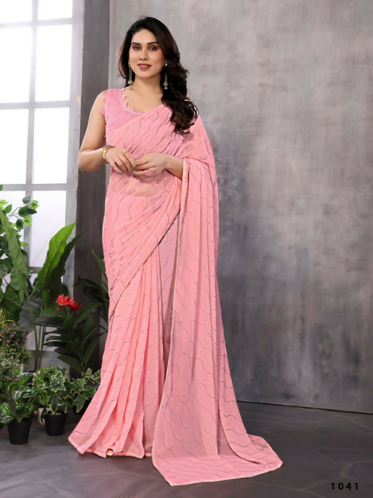 Aafreen Partywear Designer Pink Georgette Fancy Saree