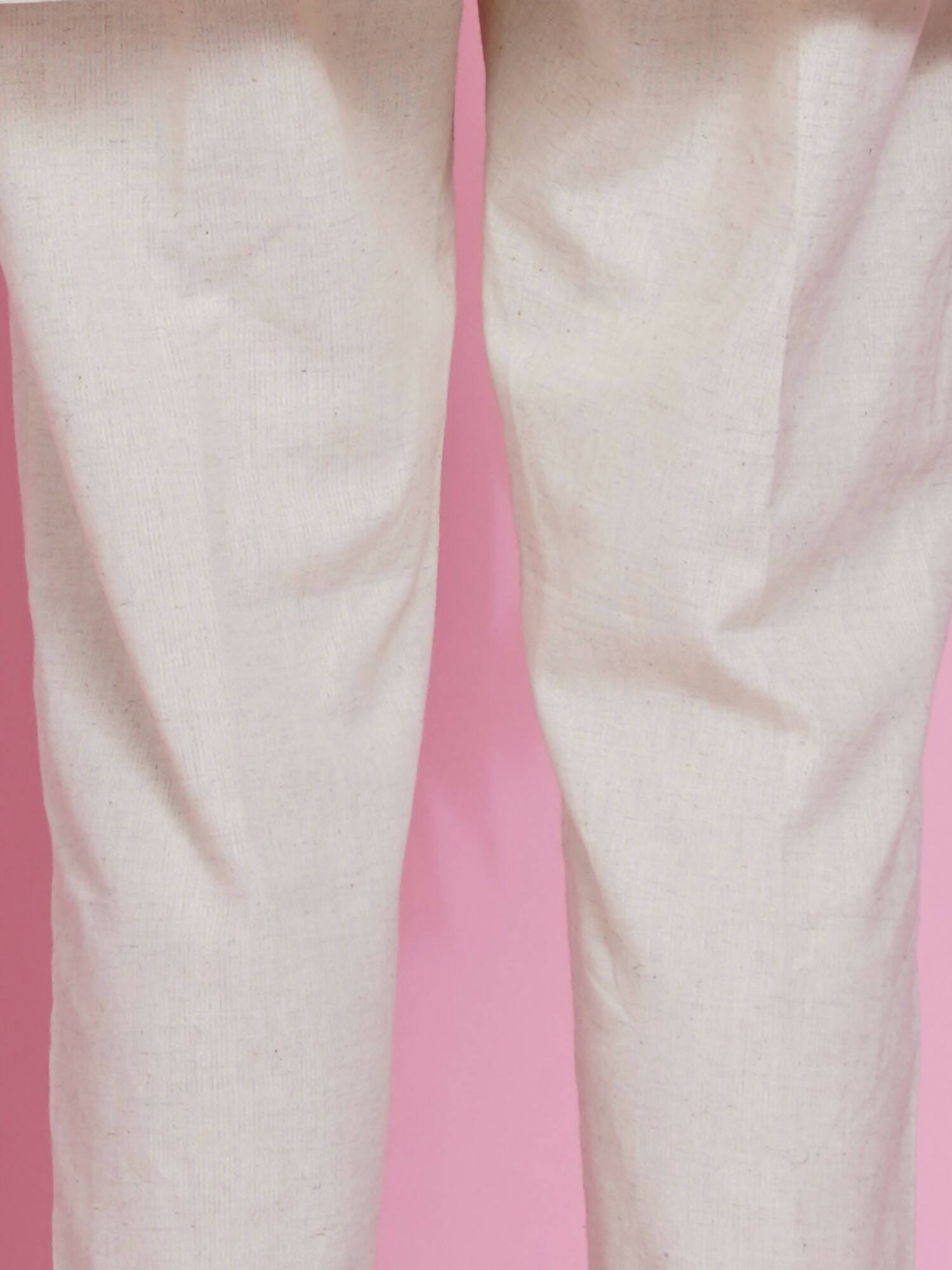Women Republic Off White Cotton Flex Kurta With Attached Necklace And Pants