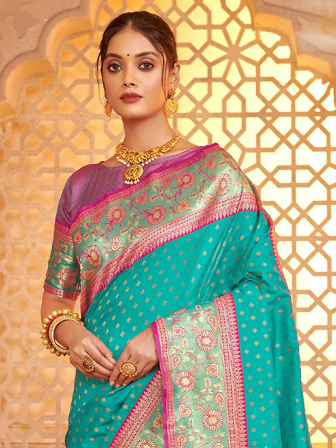 Shree Shyam Fashion Silk Blend Sea Green Saree