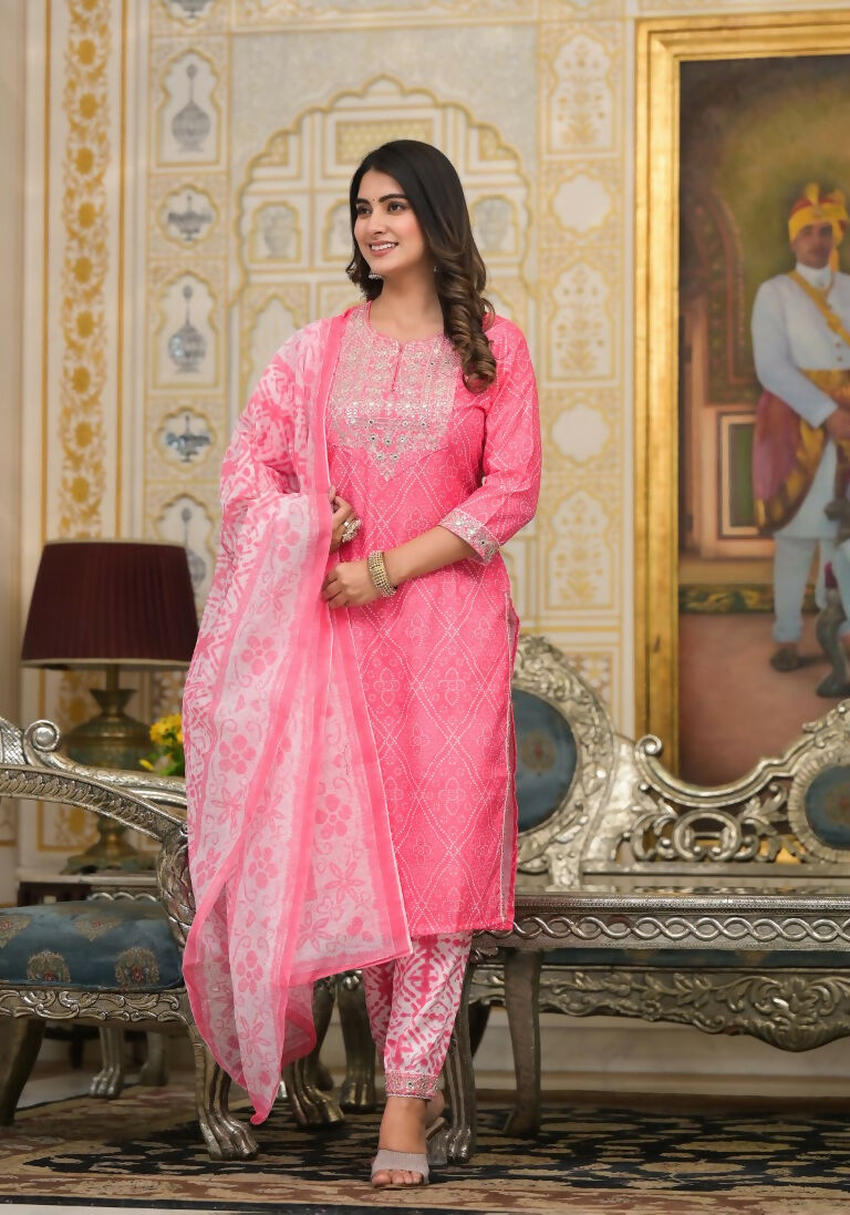Partywear Designer Pink Cotton Stitched Suit With Dupatta - Tanisha