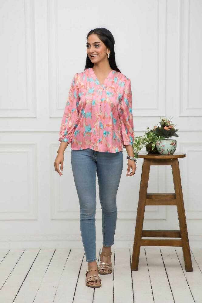 Myshka Women Multi-Floral V-Neck Regular Sleeves Polyester Top