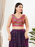 Joban Fashion Magenta Multi Brocade Padded Blouse With V Neck Sleeveless