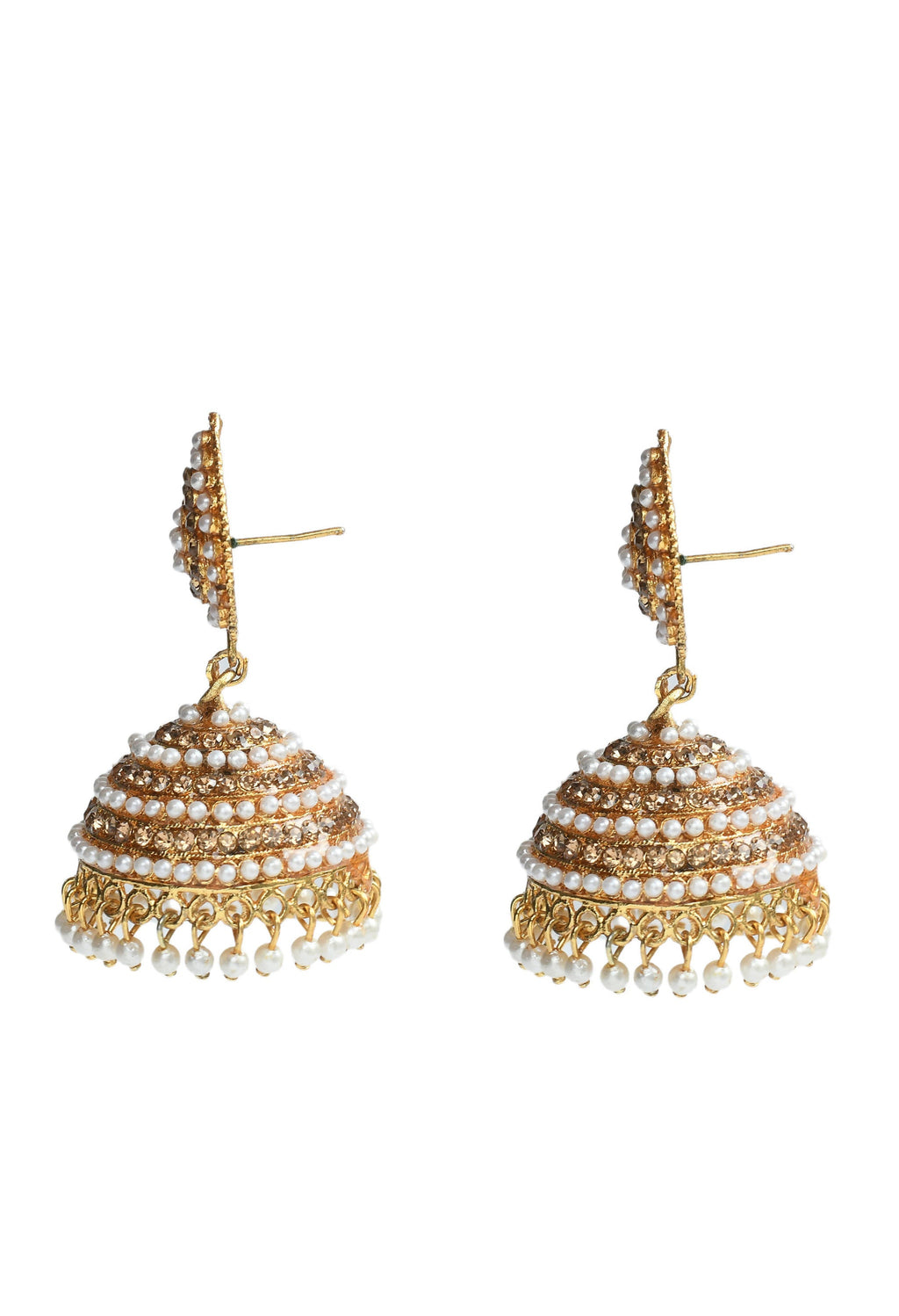 Mominos Fashion Johar Kamal Leaf Design Jhumka With Stone & Pearl