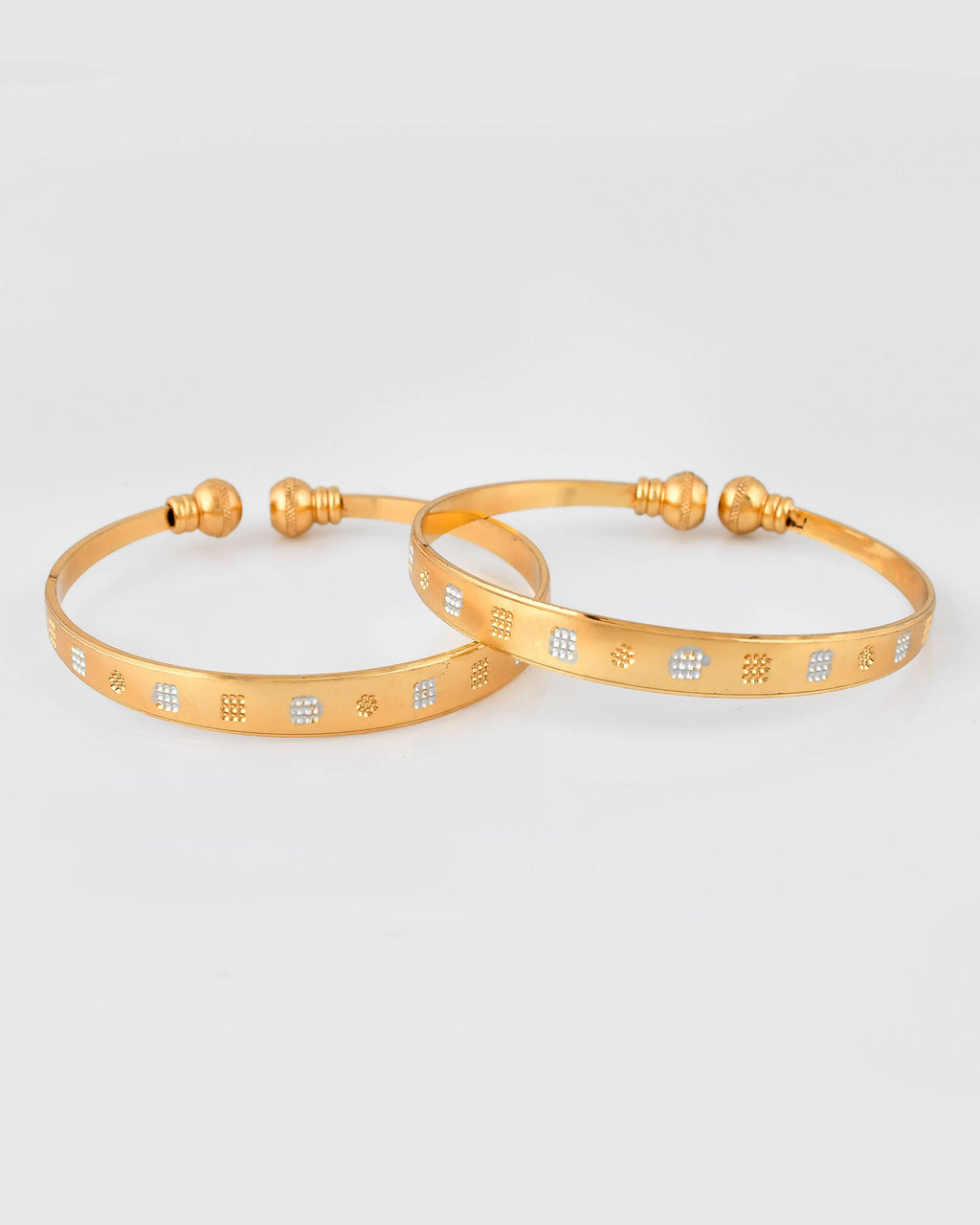 VOJ Stainless Steel Beads Gold-Polished Bangle Set (Pack of 2)