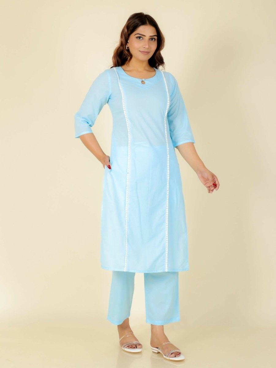 Aramya Panelled Soft Cotton Solid Women's Kurta - Blue