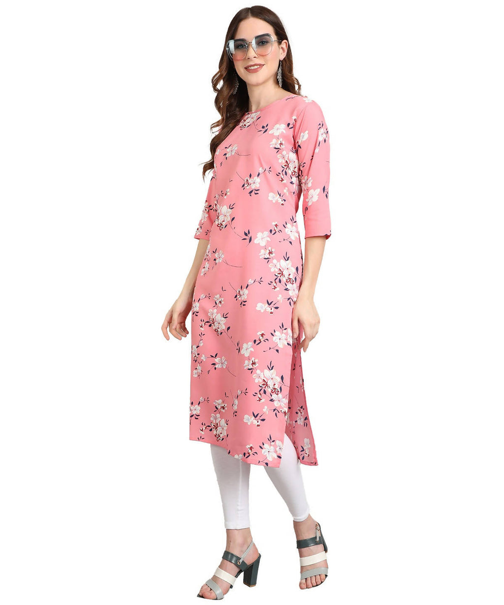 Vamika Pink French Crepe Printed Party Wear/Casual Wear Kurti