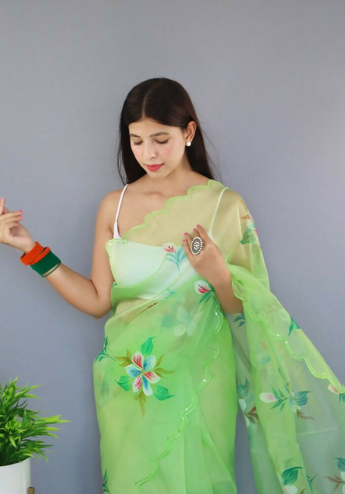 Vamsee Urmila Green Organza Saree