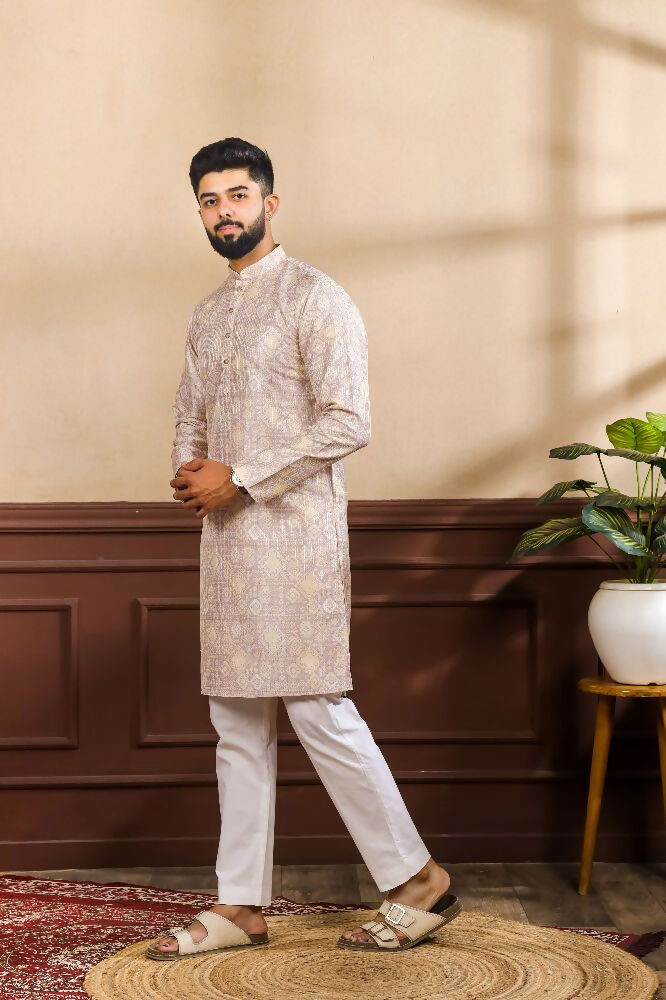 Lavender Art Silk Digital Printed, Embroidery Work Kurta Set - Mahotsav