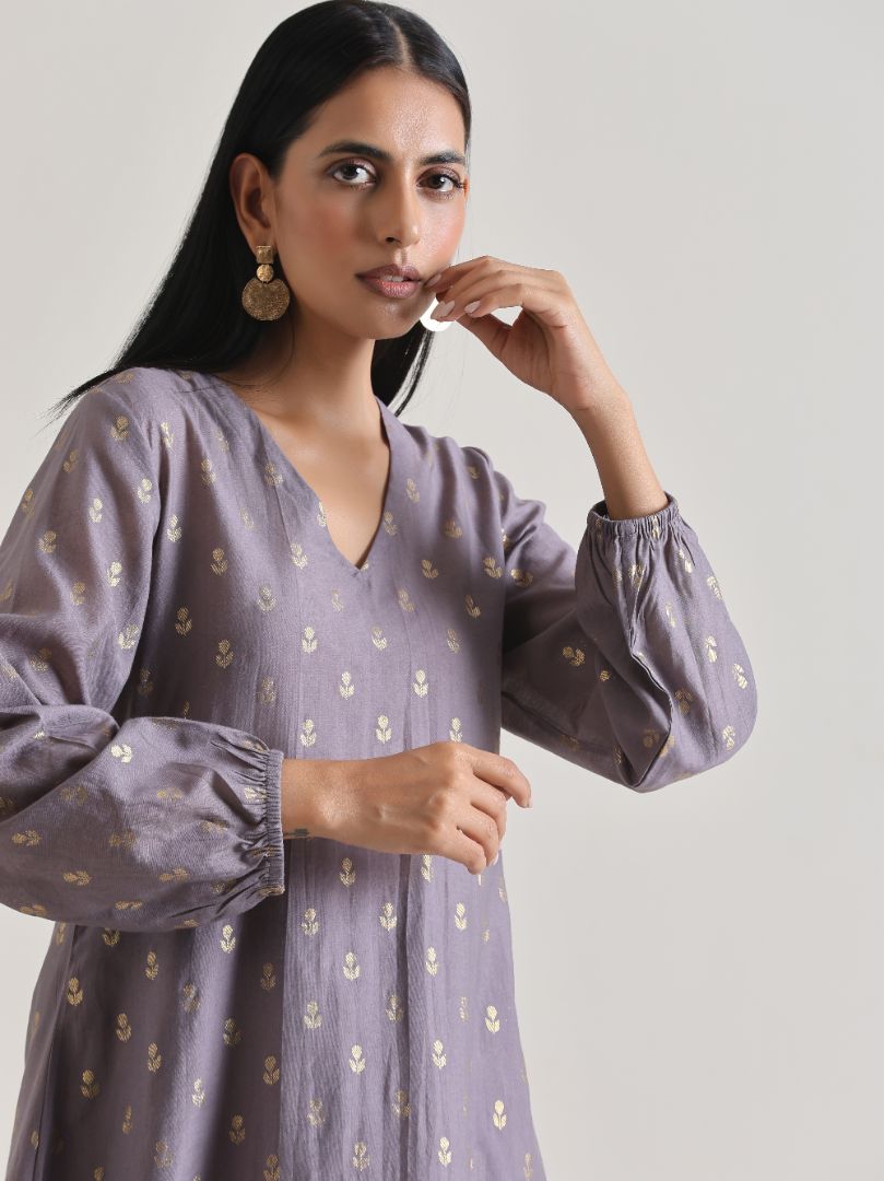 trueBrowns Plum Grey Foil Short Co-Ord Set
