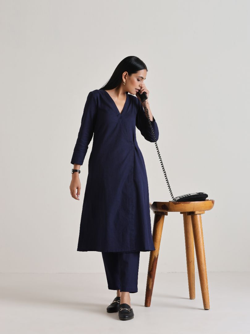 trueBrowns Blue Angrakha Kurta Set