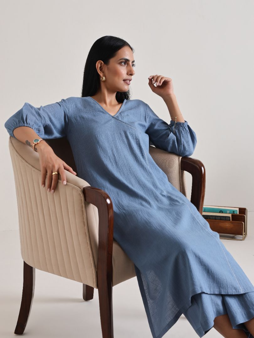 trueBrowns Light Blue Kurta Pant Set