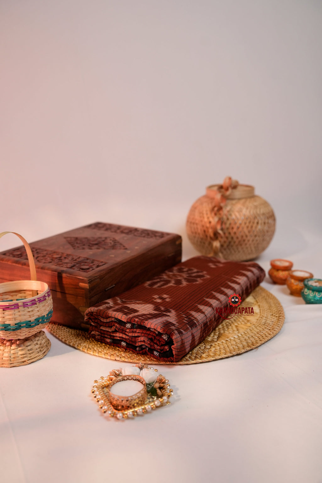 khanduapata Brown & Black Special Design Cotton Saree For Women