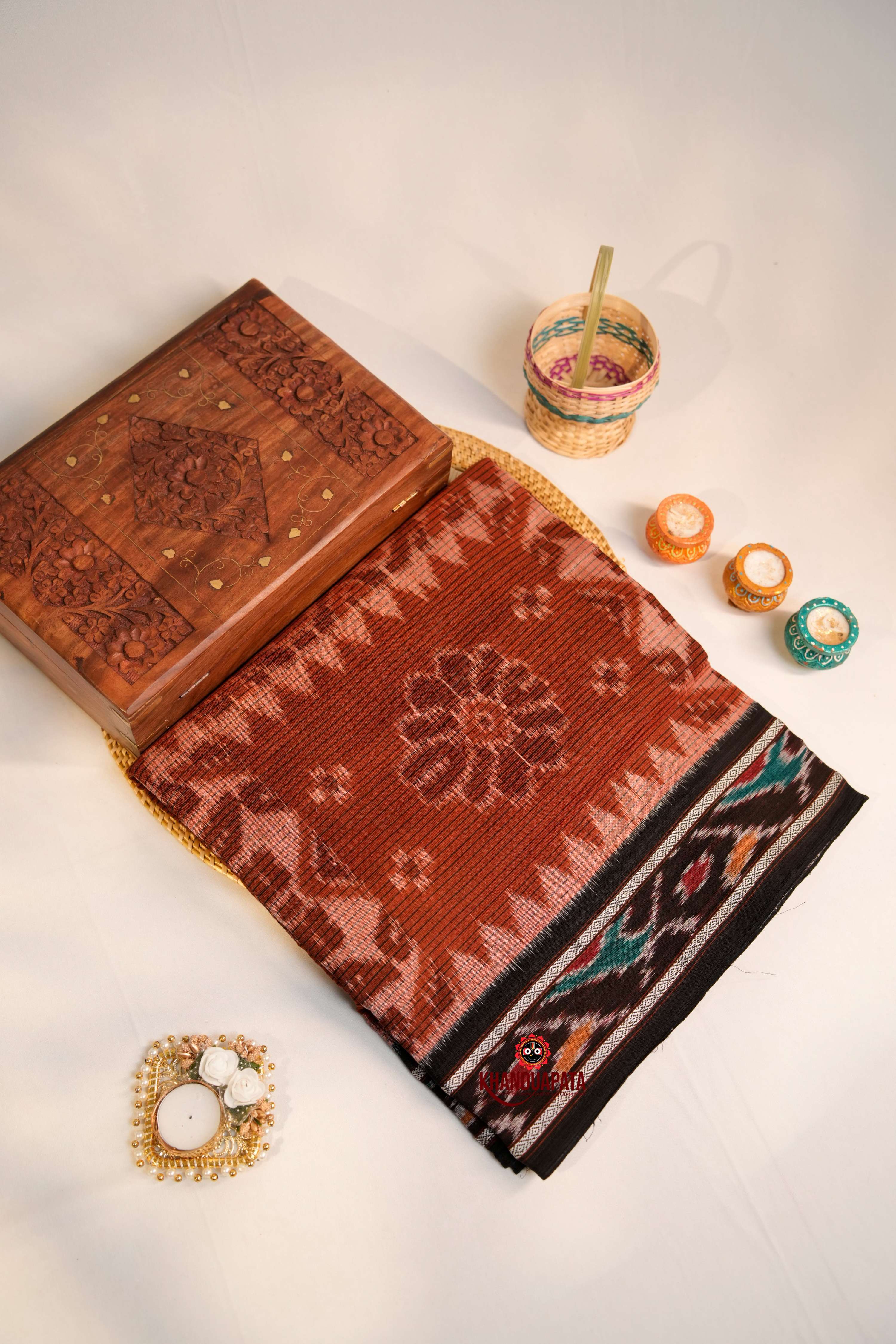 khanduapata Brown & Black Special Design Cotton Saree For Women