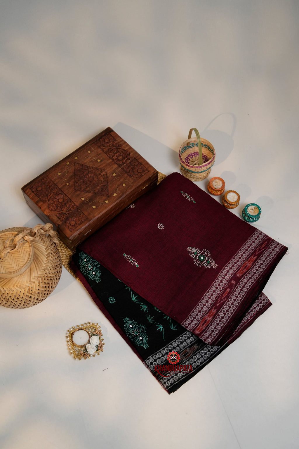 khanduapata Maroon & Green Colour Design Cotton Saree For Women