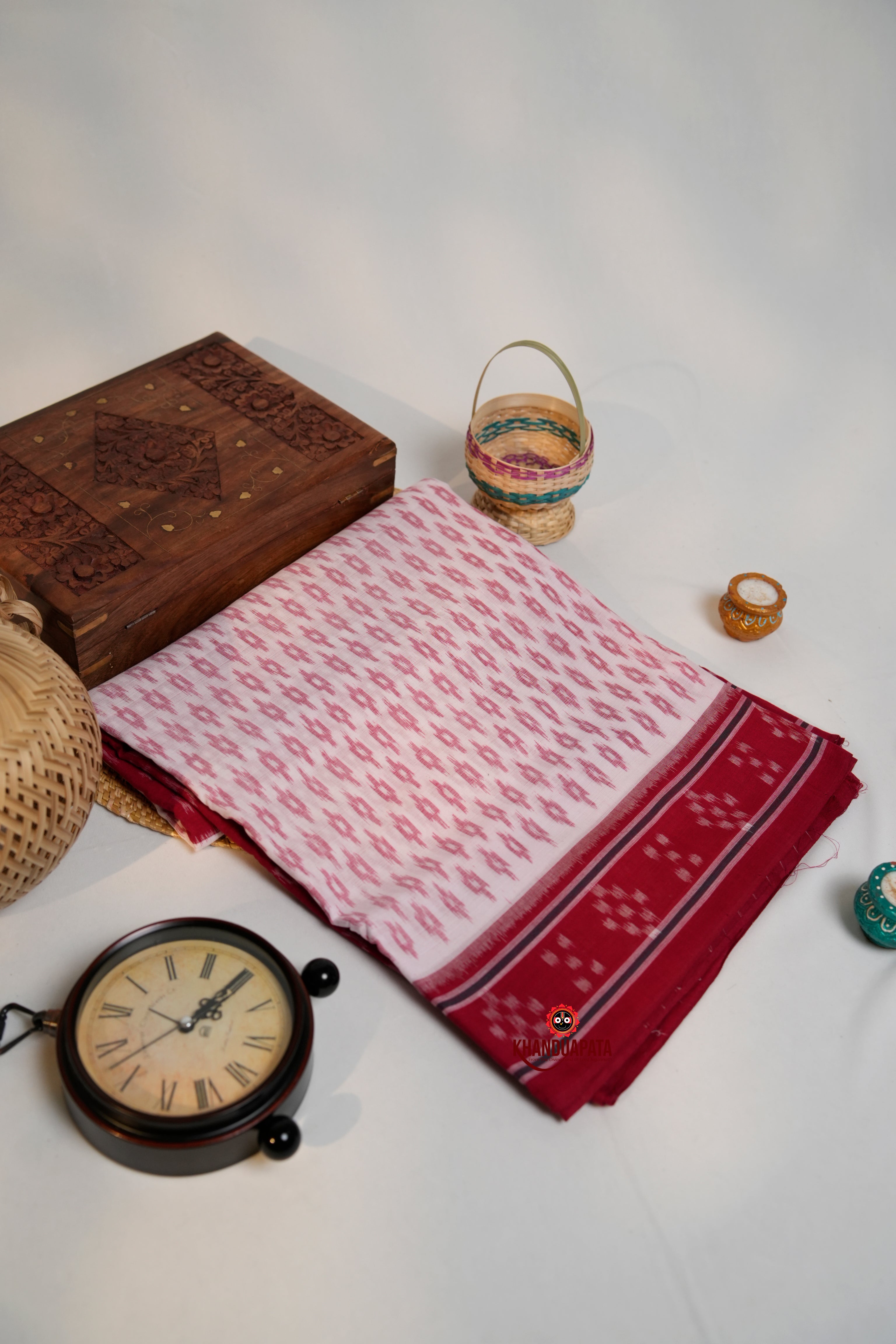 khanduapata Red & White Design Cotton Saree For Women