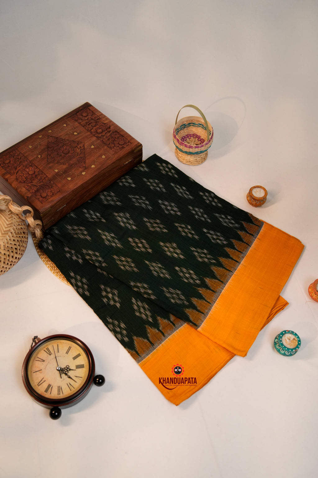 khanduapata Green & Orange Colour Design Cotton Saree For Women