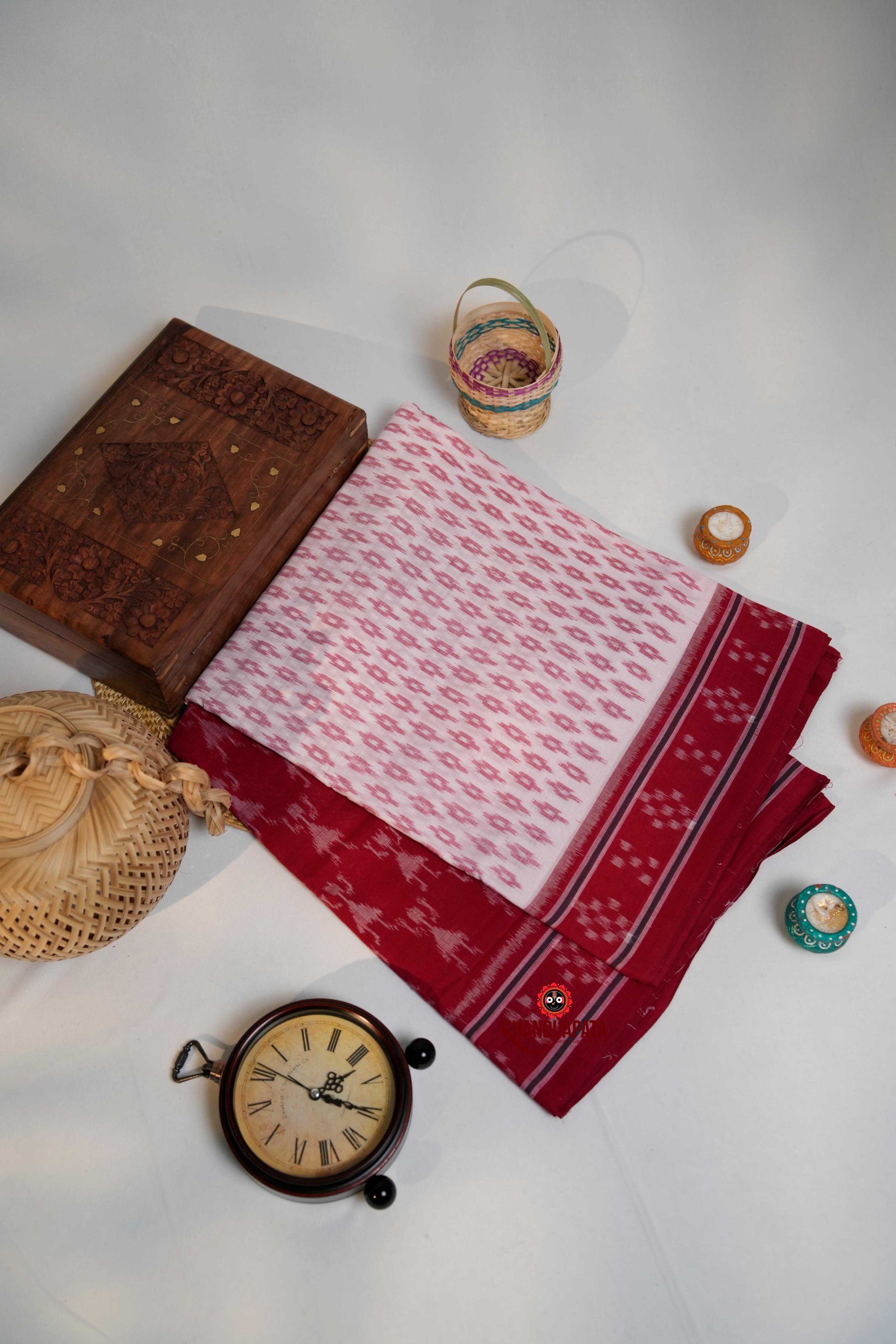khanduapata Red & White Design Cotton Saree For Women