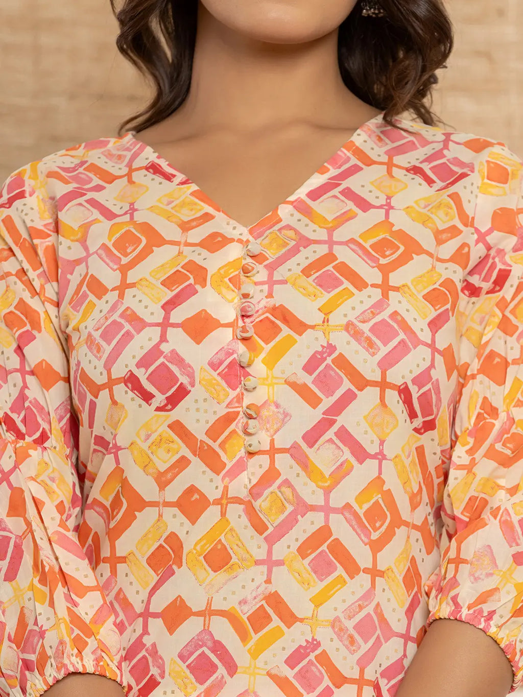 Yufta Cotton Pink Geometric Prin Co-Ord Set