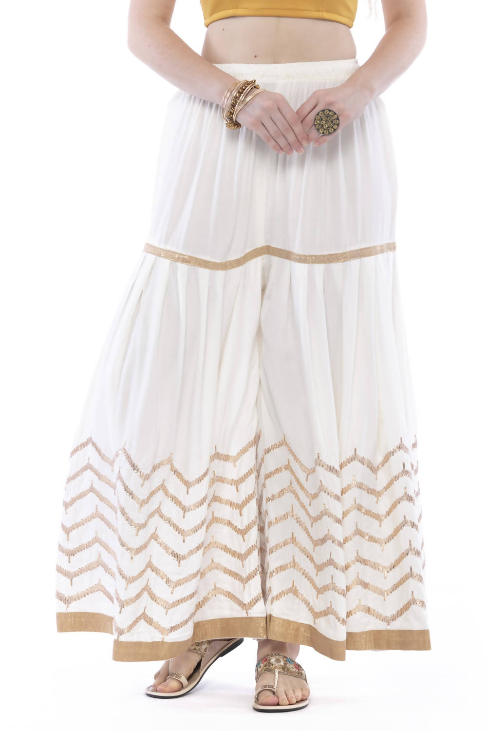 Mominos Fashion Latest Cotton Off White Gota Print Sharara For Girls