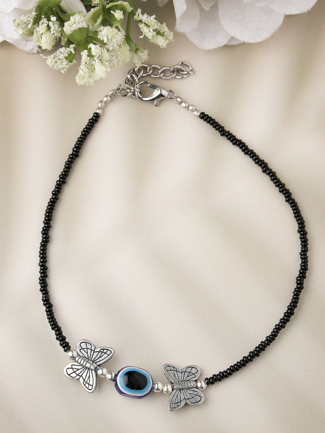 NVR Women's Evil Eye Black Anklets