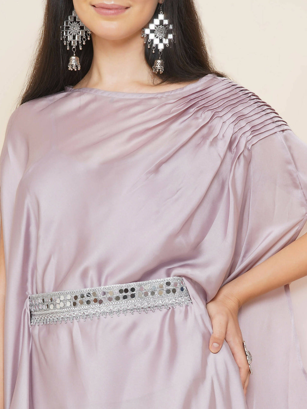 Women Republic Lavender Georgette Assymetical Kurta With Palazzo