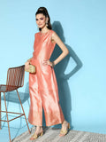 Ahalyaa Womens Peach Poly Silk Solid Jumpsuit