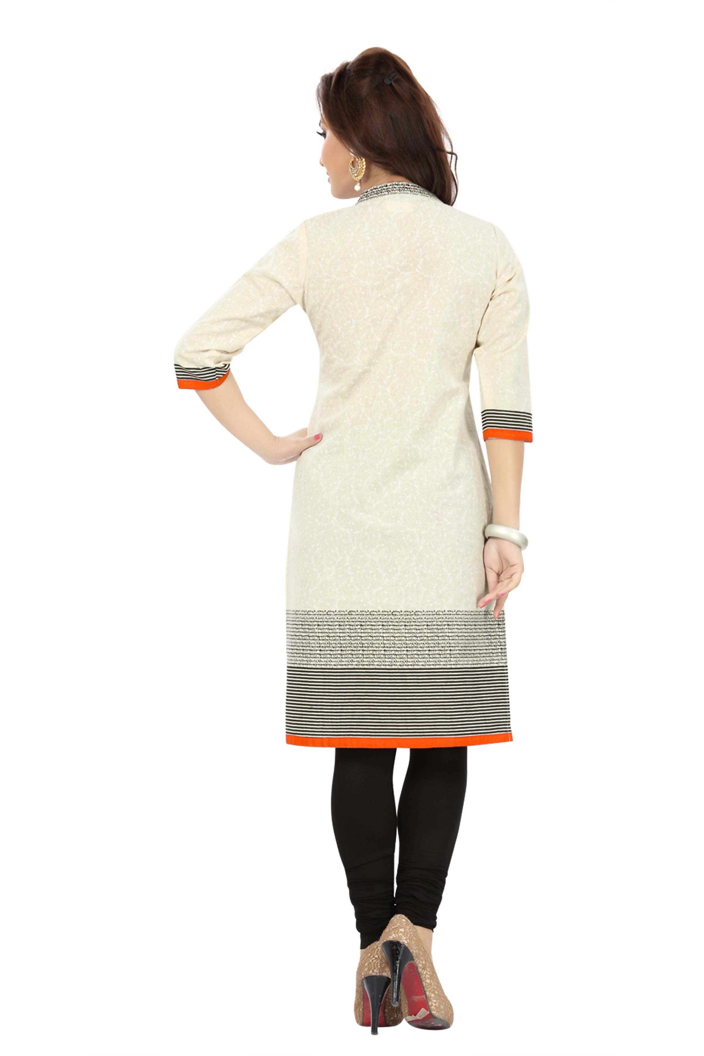 Snehal Creations Contemporary Beauty Off White Cotton Short Tunic For Women