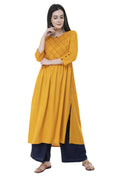 Women's Mustard Thread Work Emb Kurti With Side Slits - G & A Apparels